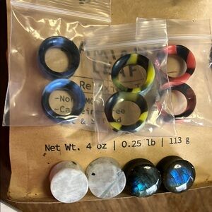 Colorful rainbow moonstone plugs labradorite